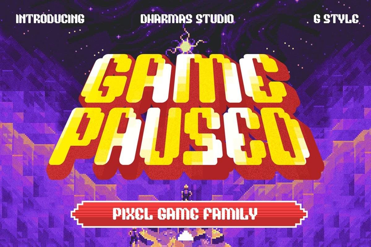 未来复古怀旧像素风Y2K游戏LOGO标题设计PSAI英文字体安装包 Game Paused - Pixel Game Family_img_1