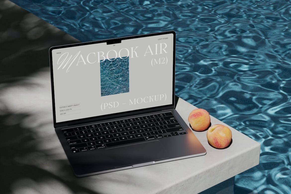 时尚苹果MacBook Air M2笔记本电脑屏幕演示贴图PSD样机模板 Swimming Pool | Macbook Air M2_img_1