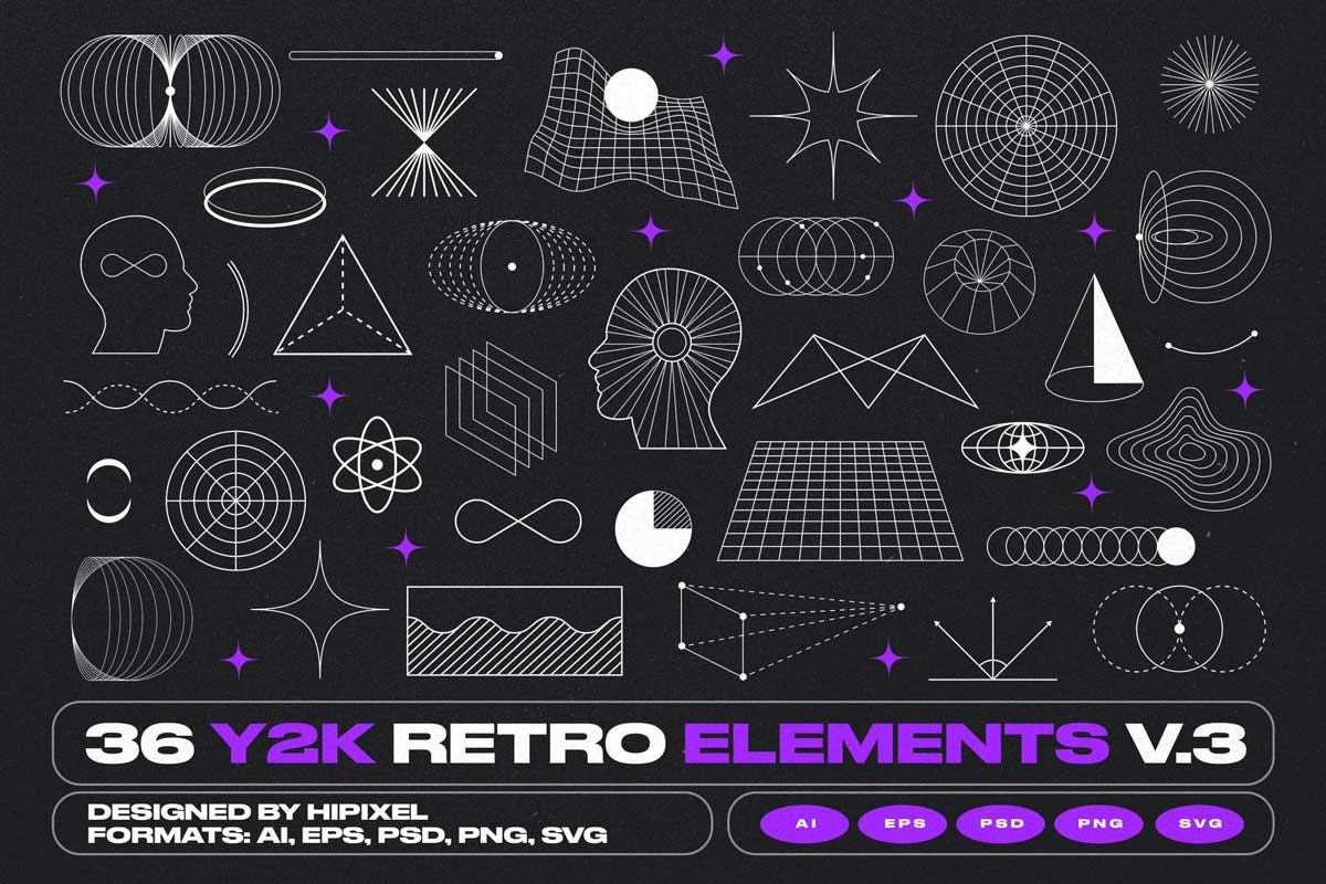 36款复古Y2K抽象艺术几何图形AI矢量设计素材包 36 Y2K Retro Elements V.3_img_1