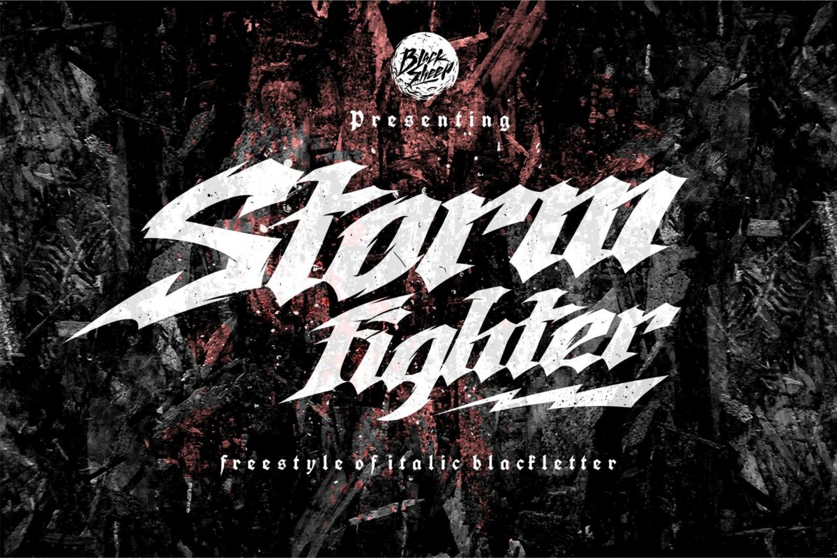 潮流炫酷哥特风格纹身服装海报品牌Logo标题PSAI英文字体安装包 Storm Fighter_img_1