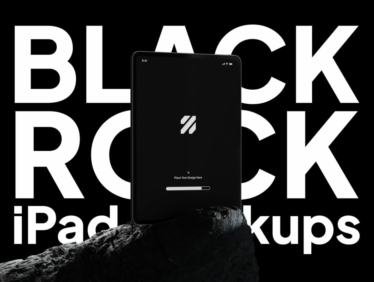 16款工业黑化风品牌VI应用UI设计iPad屏幕演示展示贴图PS样机素材 Black Rock - iPad Mockups_img_1