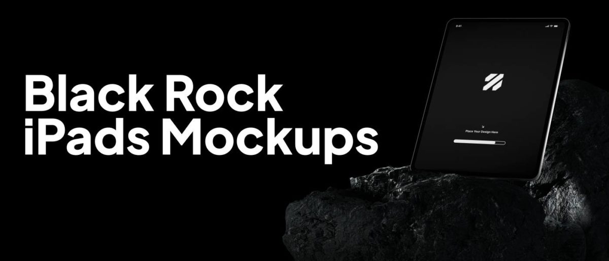 16款工业黑化风品牌VI应用UI设计iPad屏幕演示展示贴图PS样机素材 Black Rock - iPad Mockups_img_1