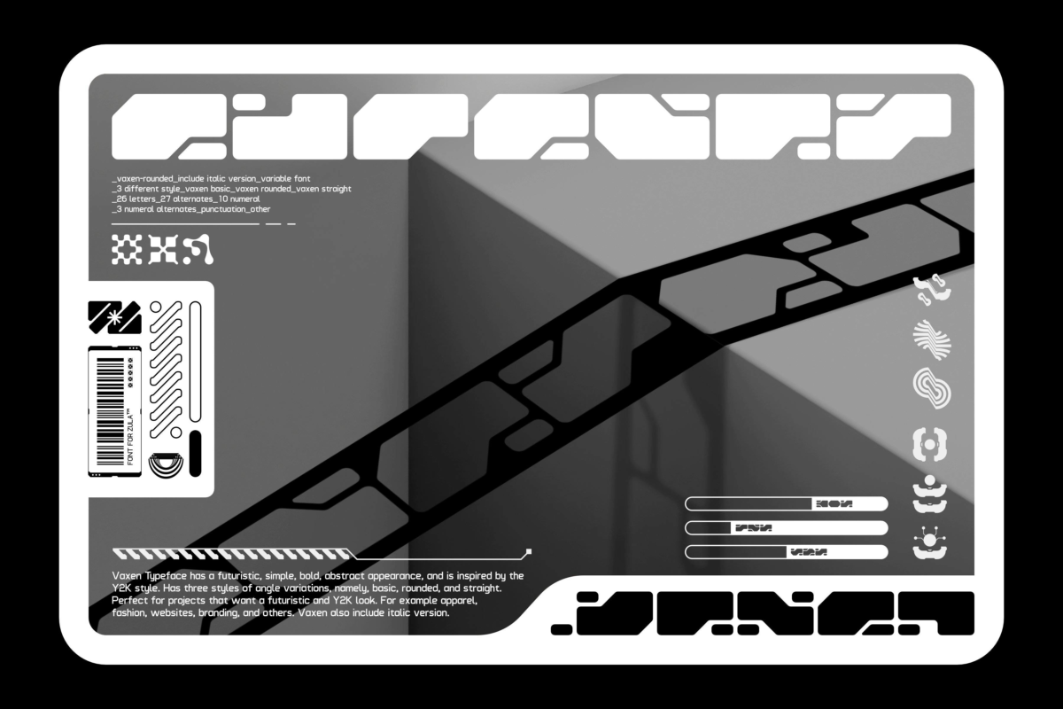未来科幻赛博朋克工业HUD风几何Y2K品牌LOGO标题PSAI英文字体安装包 Vaxen-Rounded Variable Font_img_1