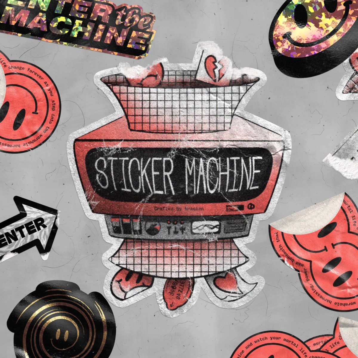 复古做旧折痕粗糙撕裂贴纸标签卡片设计PS特效动作素材包 Sticker Machine by Bracken_img_1