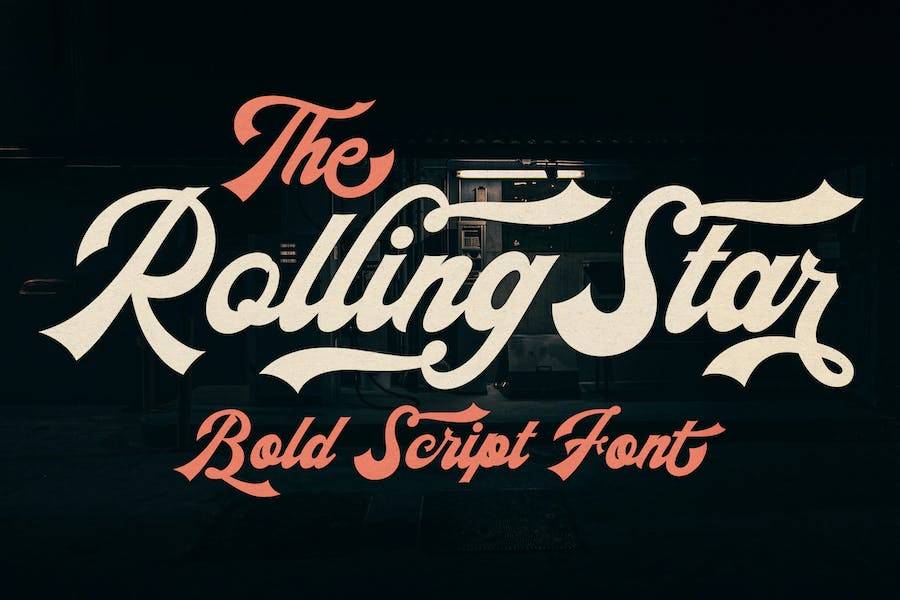 60年代复古品牌T恤产品包装标题设计PSAI手绘手写英文字体安装包 The Rollingstar - Stylish Bold Script_img_1