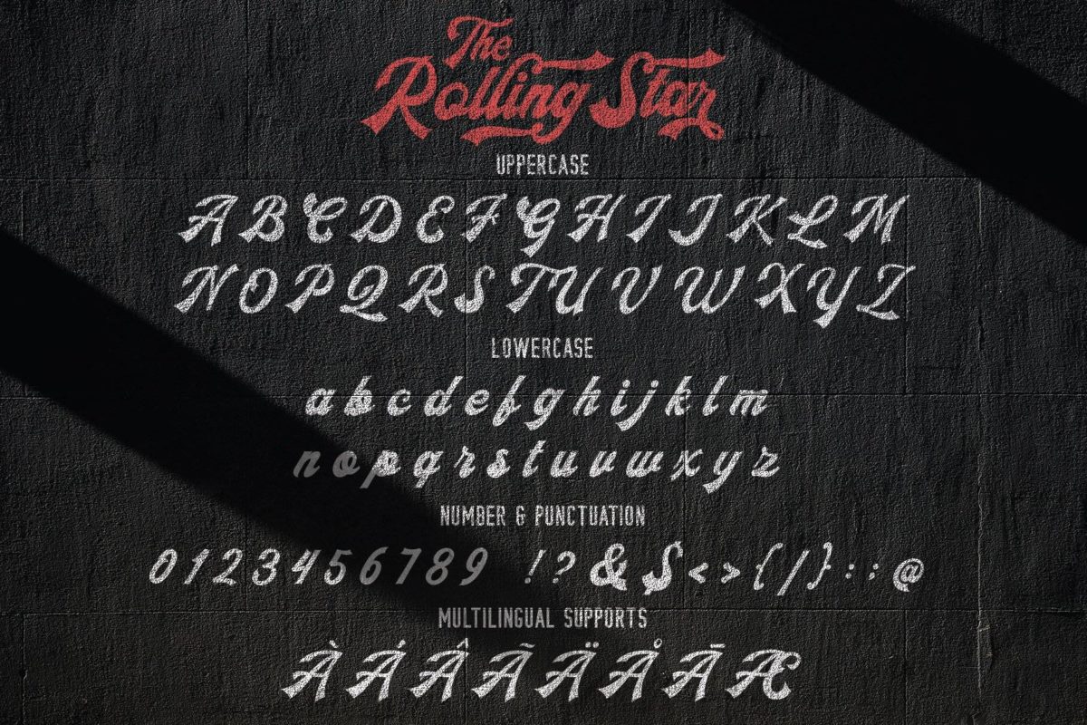 60年代复古品牌T恤产品包装标题设计PSAI手绘手写英文字体安装包 The Rollingstar - Stylish Bold Script_img_1