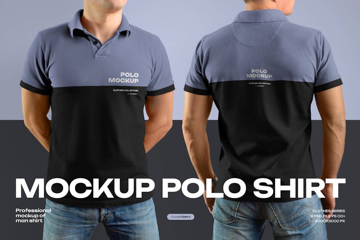 6款时尚男士Polo半袖T恤衫印花图案设计展示贴图PSD样机模板 6 Mockups Polo Shirt_img_1