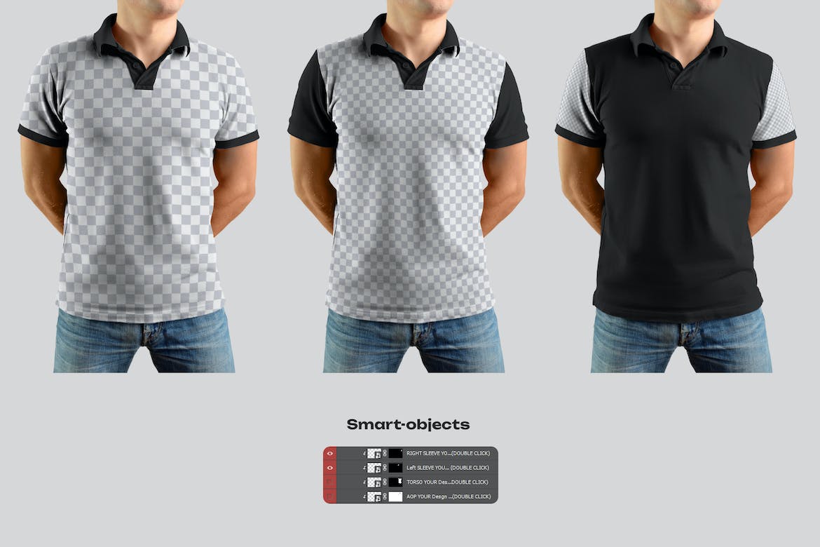 6款时尚男士Polo半袖T恤衫印花图案设计展示贴图PSD样机模板 6 Mockups Polo Shirt_img_1