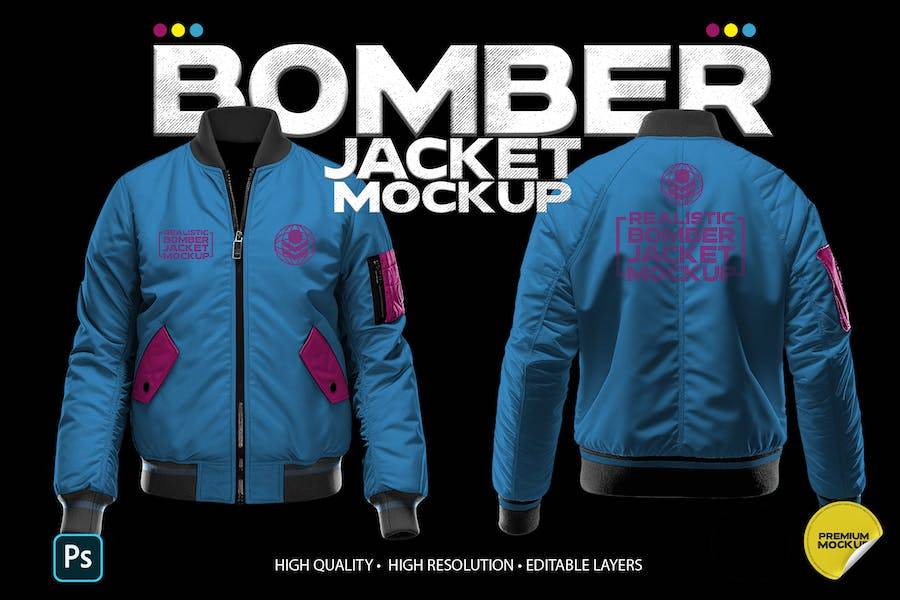 逼真飞行员夹克服装印花图案设计展示贴图PSD样机模板 Bomber Jacket Mockup_img_1