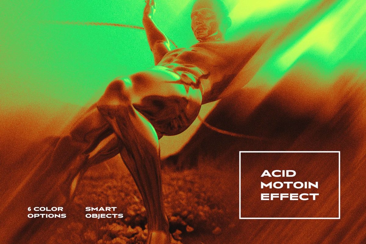 迷幻失真酸性赛博朋克热像仪效果照片修图PS特效样机模板 Acid Motion Photo Effect_img_1