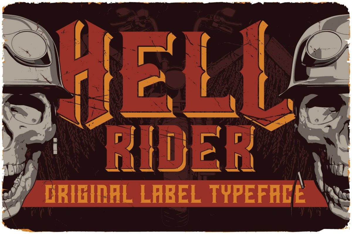 复古恐怖运动动力哥特式海报T恤徽标设计PSAI英文字体安装包 Hell Rider Label Font_img_1