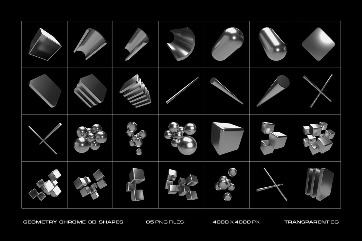 85款未来科幻赛博朋克金属镀铬3D立体几何图形PNG免抠图片设计素材 Geometry Chrome 3D Shapes_img_1