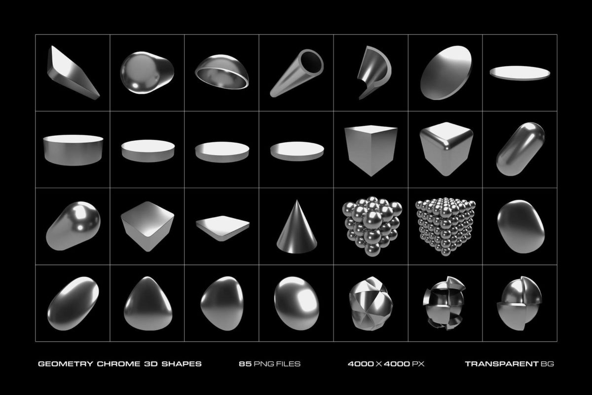 85款未来科幻赛博朋克金属镀铬3D立体几何图形PNG免抠图片设计素材 Geometry Chrome 3D Shapes_img_1