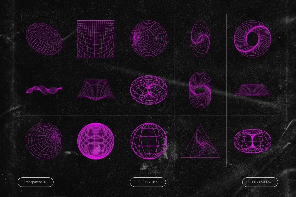 90款未来科幻霓虹复古Y2K赛博朋克抽象艺术几何图形PNG免抠图设计素材 Neon Pink Cyberpunk Shapes_img_1