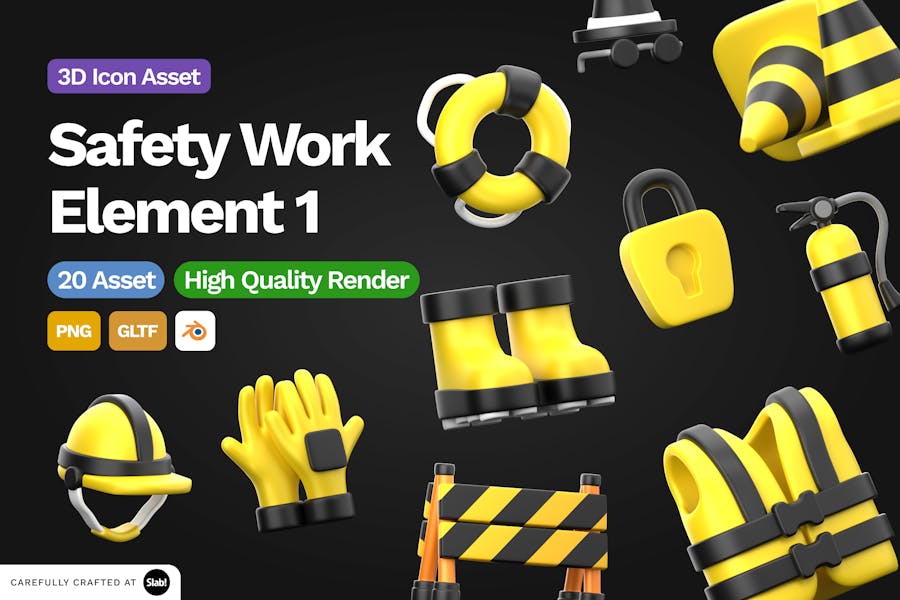 20款卡通创意消防安全救援装备3D插图图标Icons设计素材包 3D Safety Illustration 1_img_1