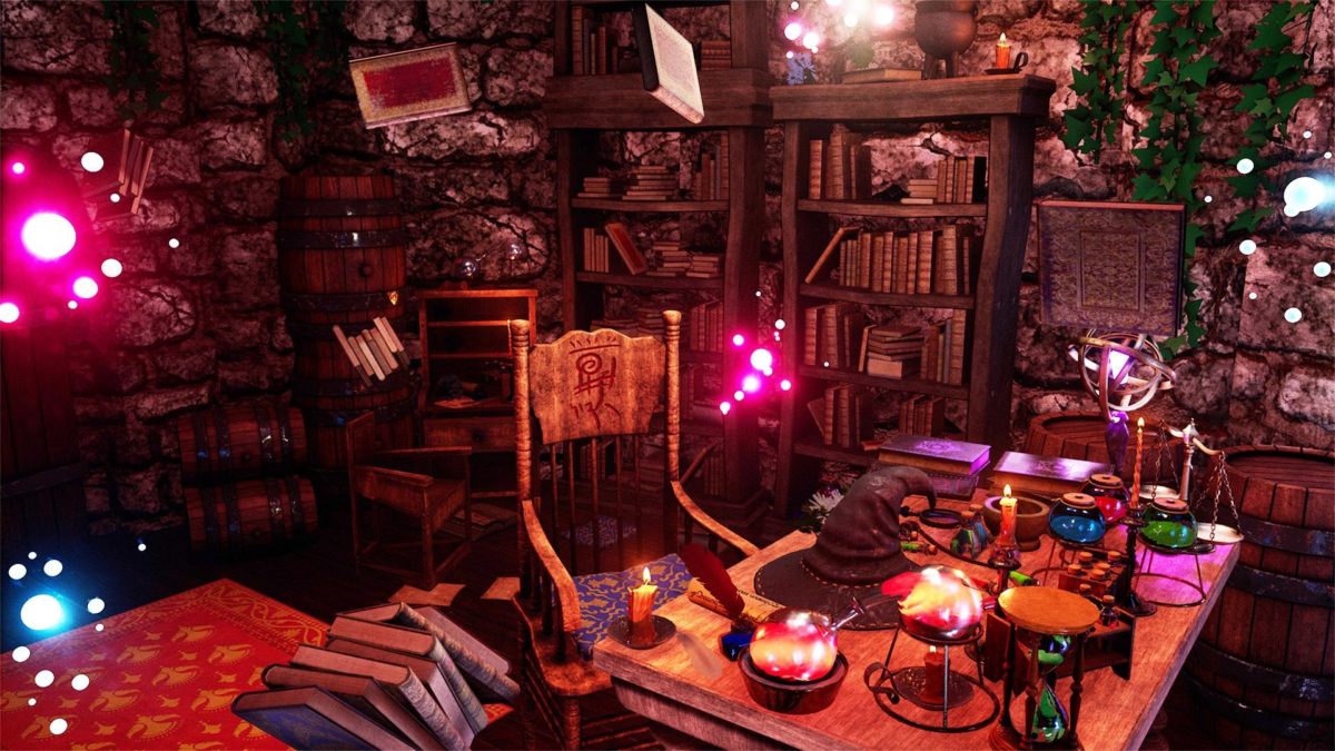 UE模型 神秘霓虹魔法女巫道具室内场景3D模型设计素材套件 Wizard Room_img_1