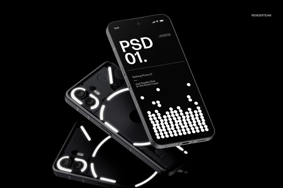 高级黑化工业风苹果iPhone 14 Pro手机屏幕展示贴图PSD样机模板素材 Nothing Phone Mockup Set_img_1