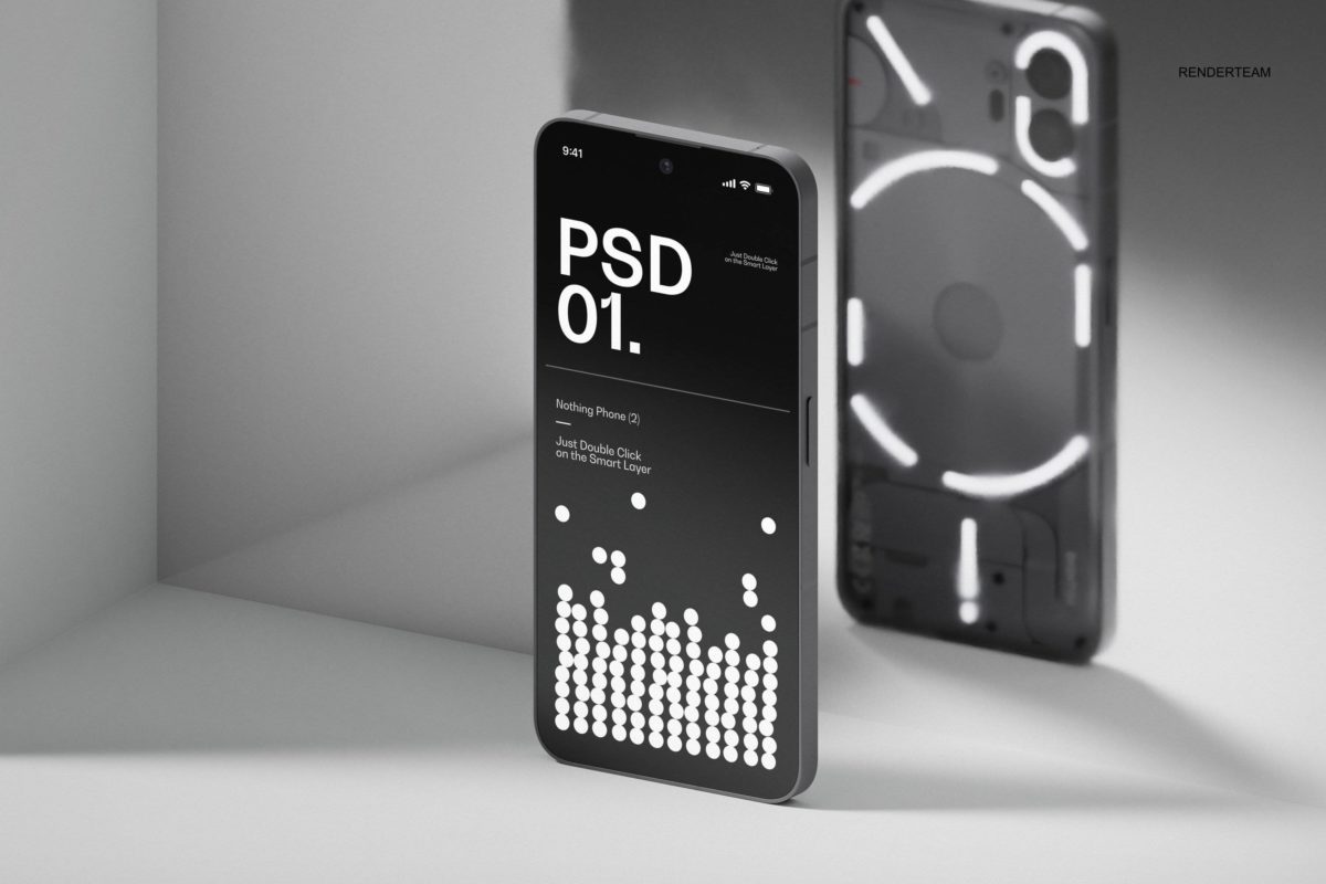 高级黑化工业风苹果iPhone 14 Pro手机屏幕展示贴图PSD样机模板素材 Nothing Phone Mockup Set_img_1