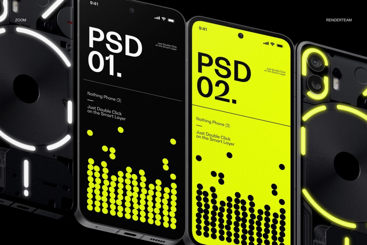 高级黑化工业风苹果iPhone 14 Pro手机屏幕展示贴图PSD样机模板素材 Nothing Phone Mockup Set_img_1