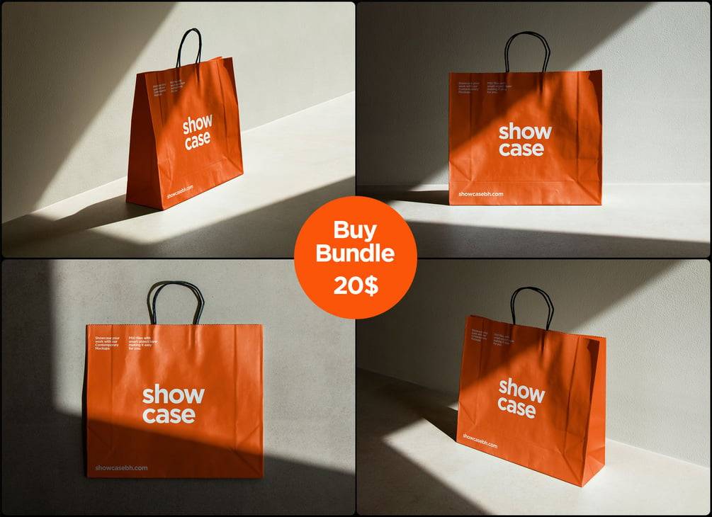 时尚商城购物手袋纸袋设计展示效果图PSD样机模板素材 Paper Bag Bundle_img_1