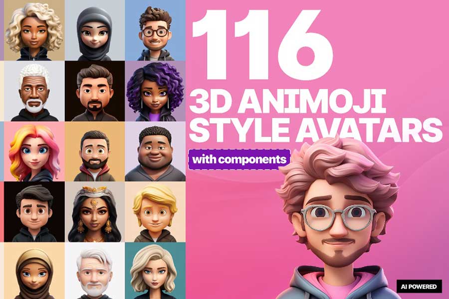 116款卡通有趣3D Animoji数字人物角色头像图标Figma设计素材合集 Animoji avatars_img_1