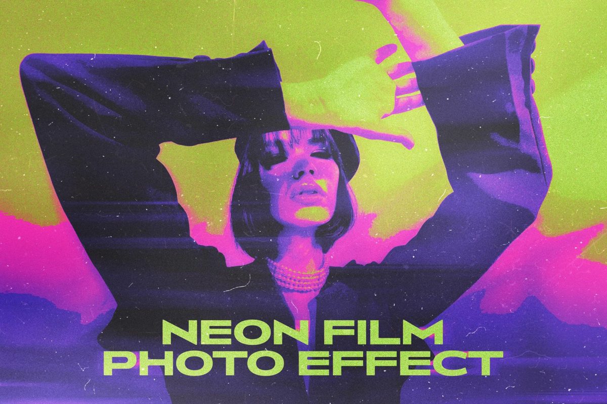 潮流老式霓虹划痕杂点效果照片图片修图PS特效样机设计素材 Neon Film Photo Effect_img_1