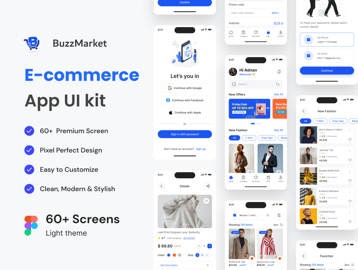 130+时尚电子商务在线购物商城APP界面设计Figma模板设计素材套件 E-commerce Mobile App UI Kit_img_1