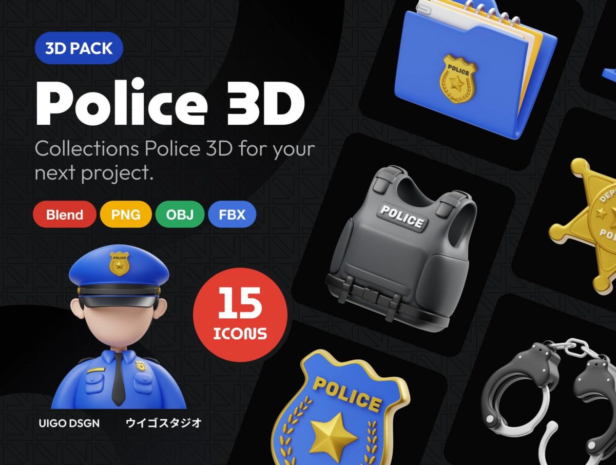 15款高级卡通治安维护警察主题3D插图图标Icons设计素材包 Police 3D Icon_img_1