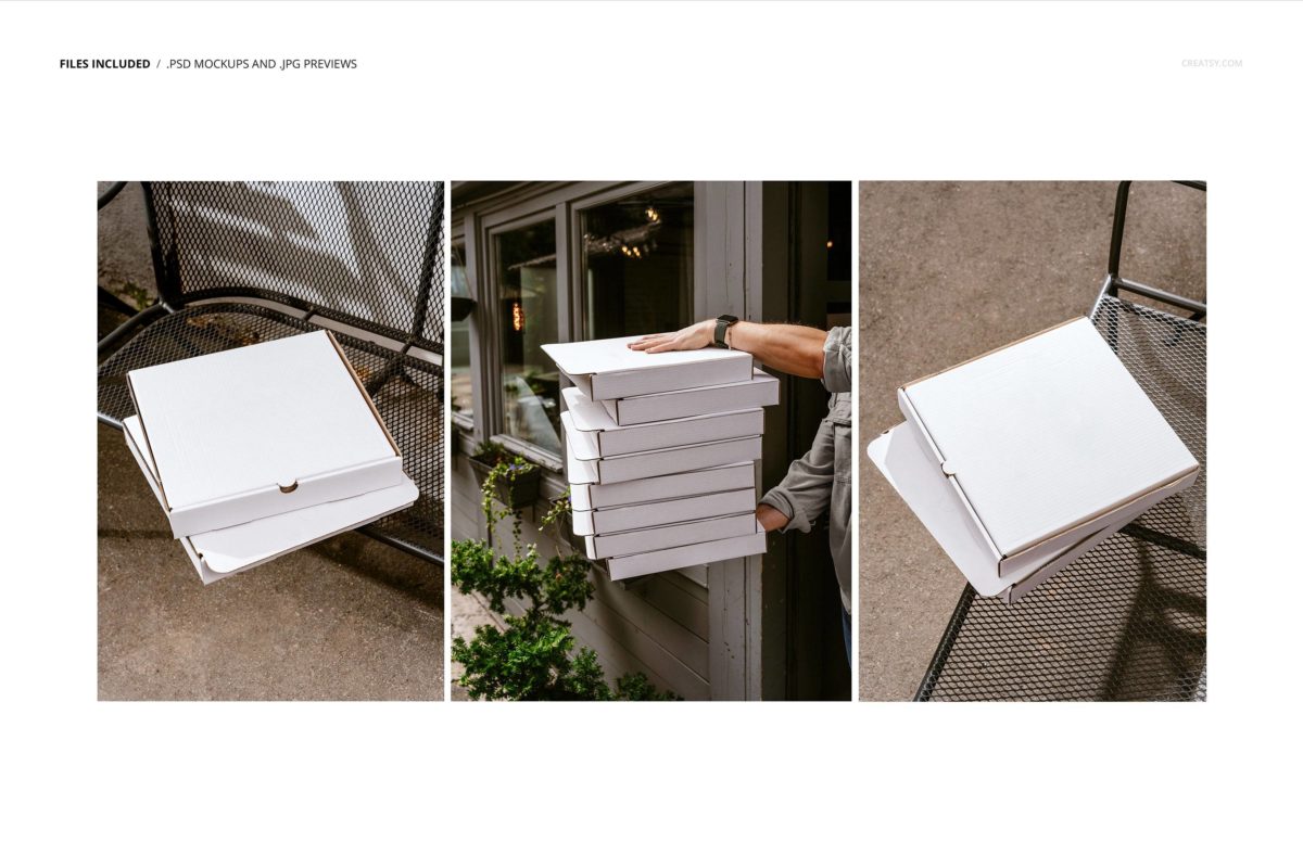 时尚披萨外卖包装纸盒设计展示贴图PSD样机模板素材 Pizza Box Mockup Set (outdoor)_img_1