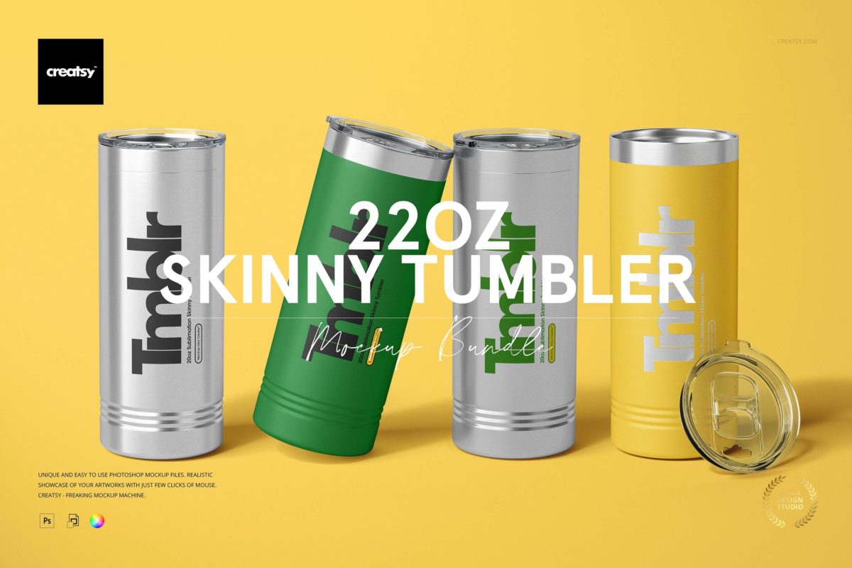 6款时尚逼真不锈钢保温水杯外观设计展示贴图PSD样机模板素材 22oz Skinny Tumbler Mockup Set - Powder Coated for Engraving_img_1