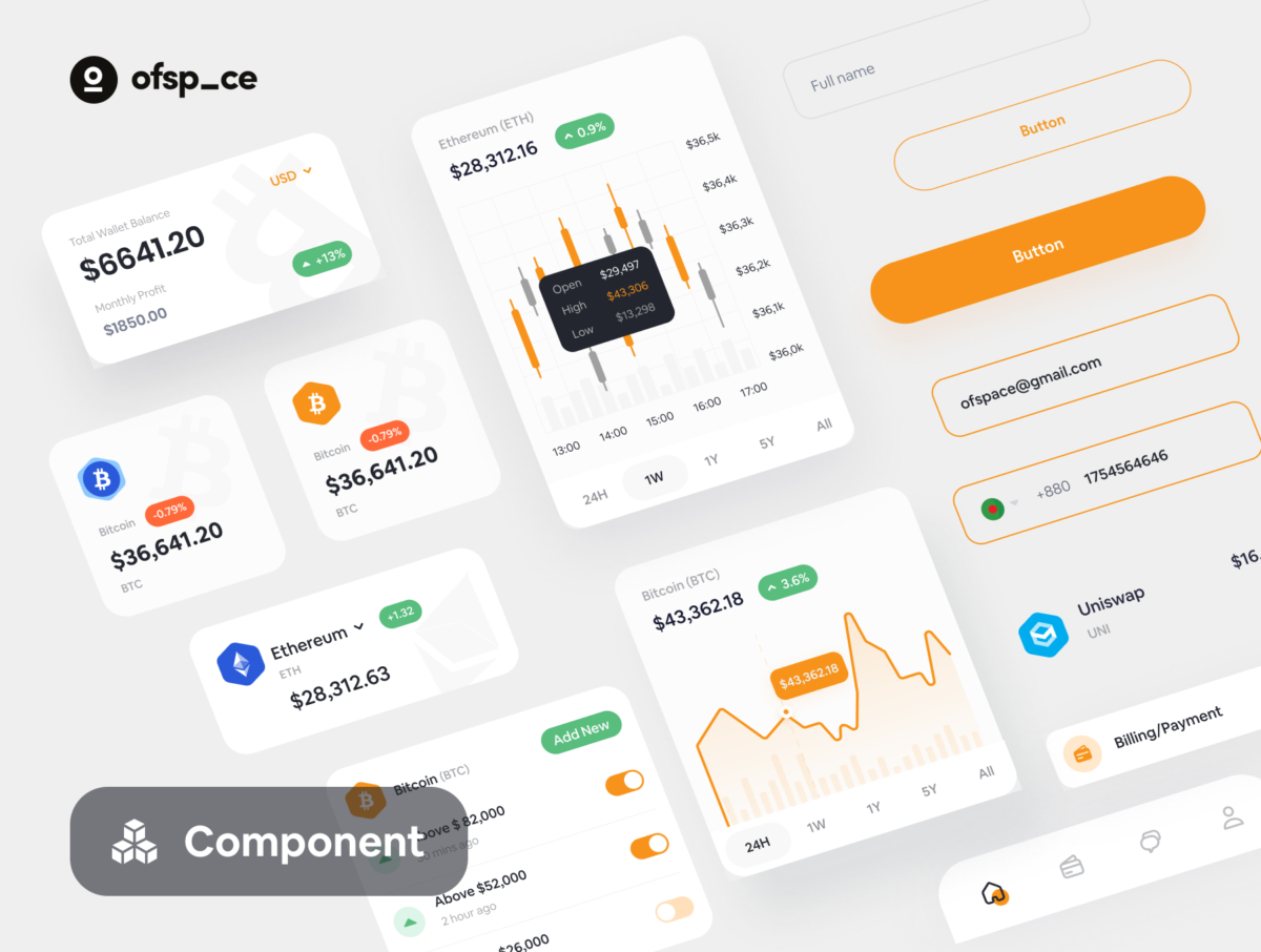 44屏时尚加密钱包金融银行理财软件APP界面设计套件 Crypto Wallet App Design UI Kit_img_1