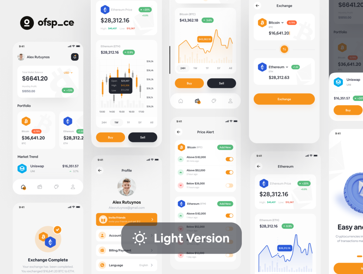 44屏时尚加密钱包金融银行理财软件APP界面设计套件 Crypto Wallet App Design UI Kit_img_1