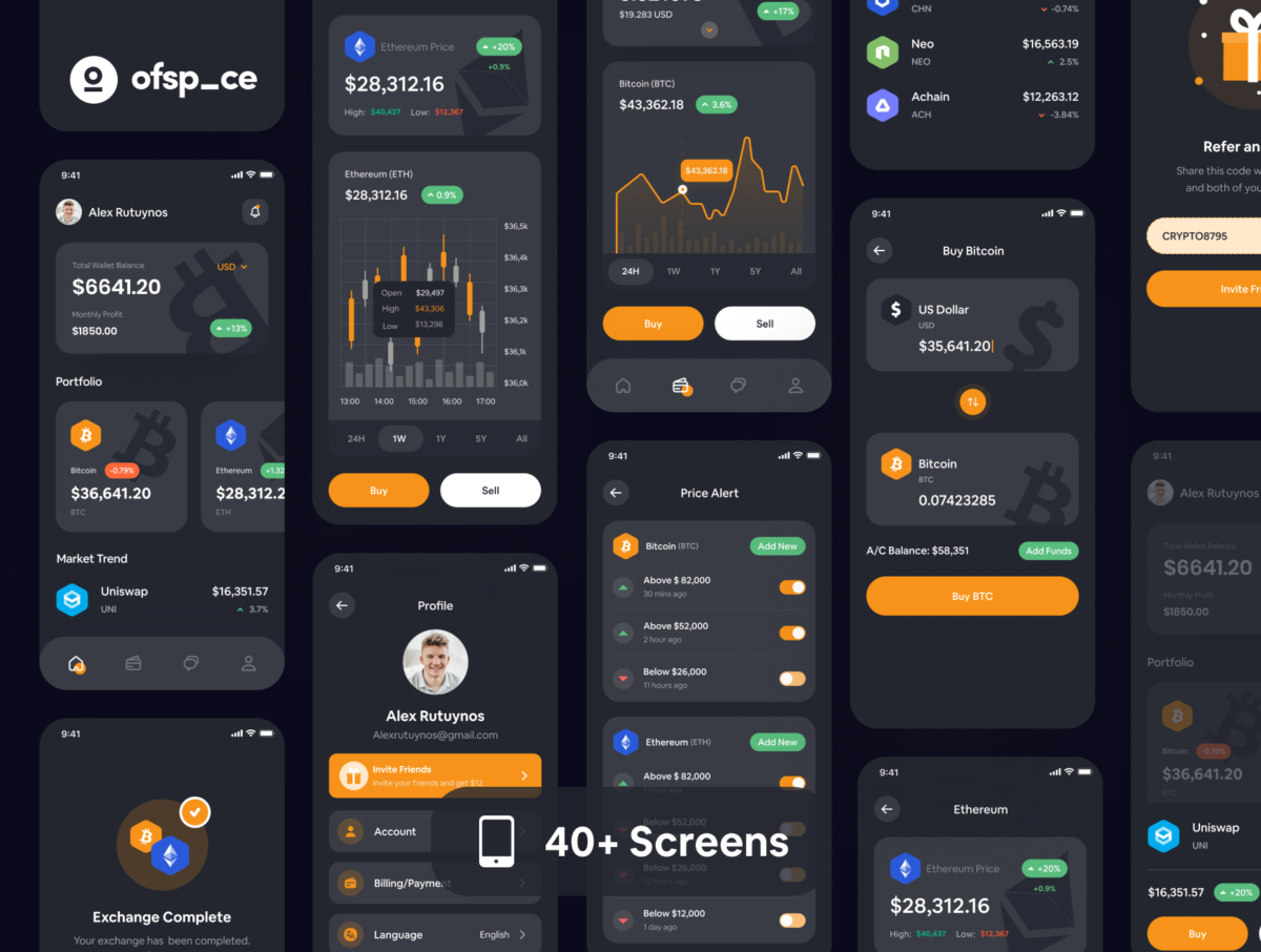 44屏时尚加密钱包金融银行理财软件APP界面设计套件 Crypto Wallet App Design UI Kit_img_1