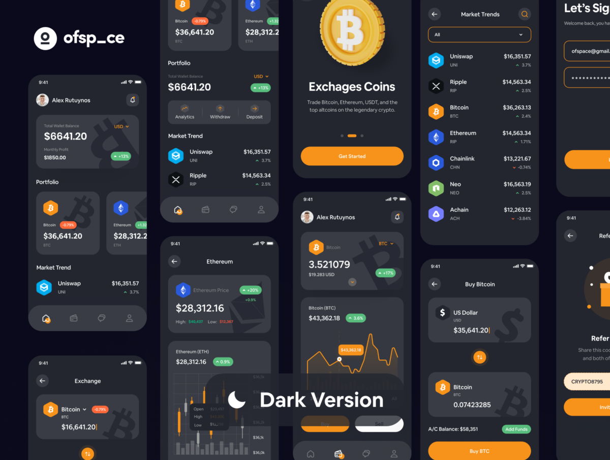 44屏时尚加密钱包金融银行理财软件APP界面设计套件 Crypto Wallet App Design UI Kit_img_1