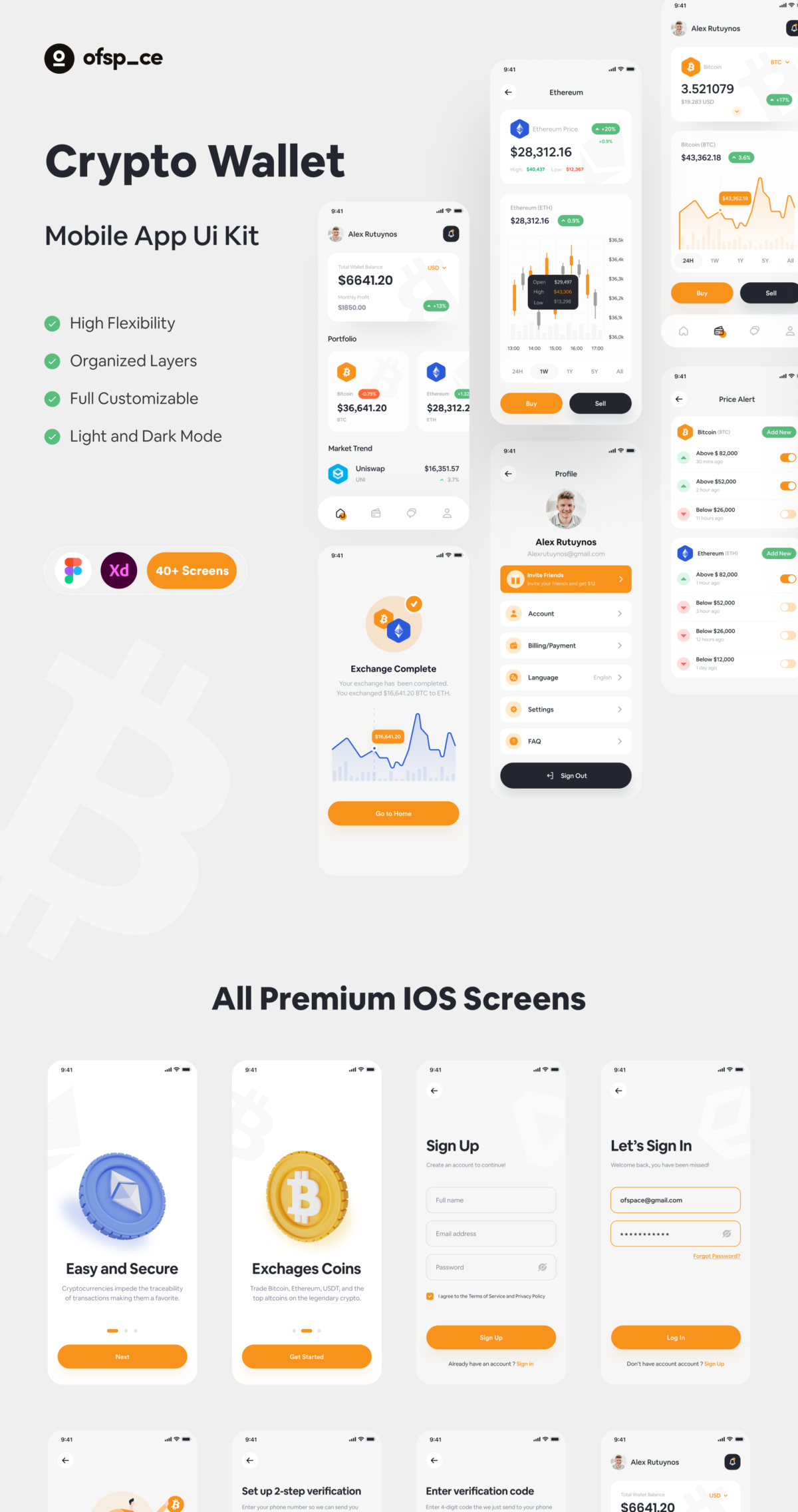 44屏时尚加密钱包金融银行理财软件APP界面设计套件 Crypto Wallet App Design UI Kit_img_1