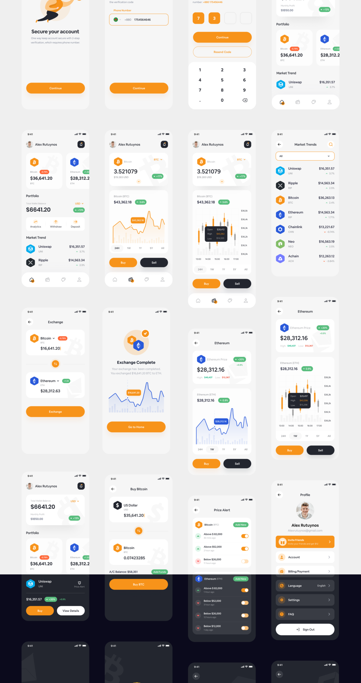 44屏时尚加密钱包金融银行理财软件APP界面设计套件 Crypto Wallet App Design UI Kit_img_1