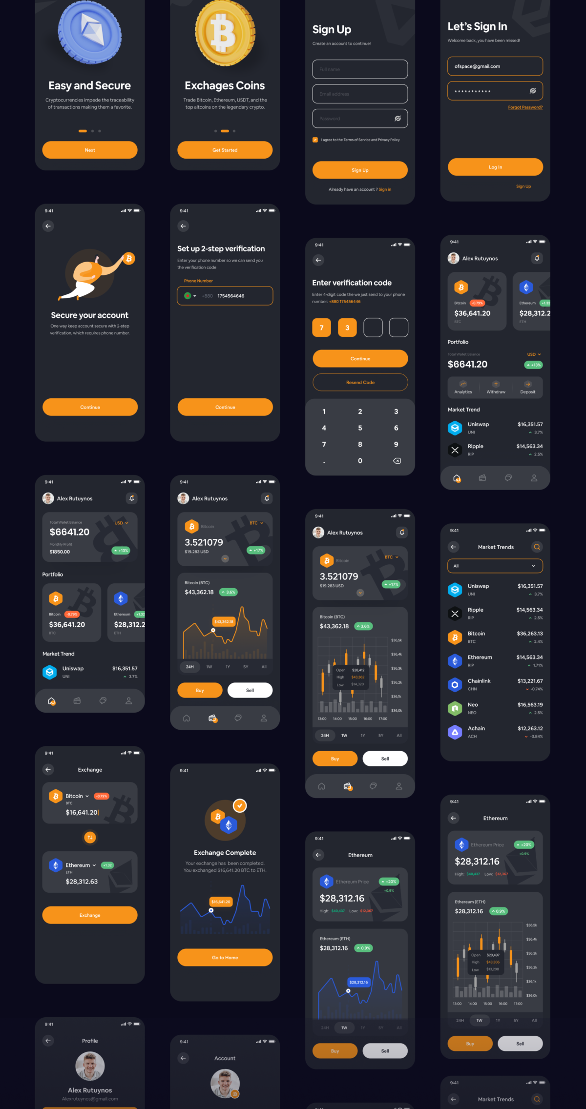 44屏时尚加密钱包金融银行理财软件APP界面设计套件 Crypto Wallet App Design UI Kit_img_1