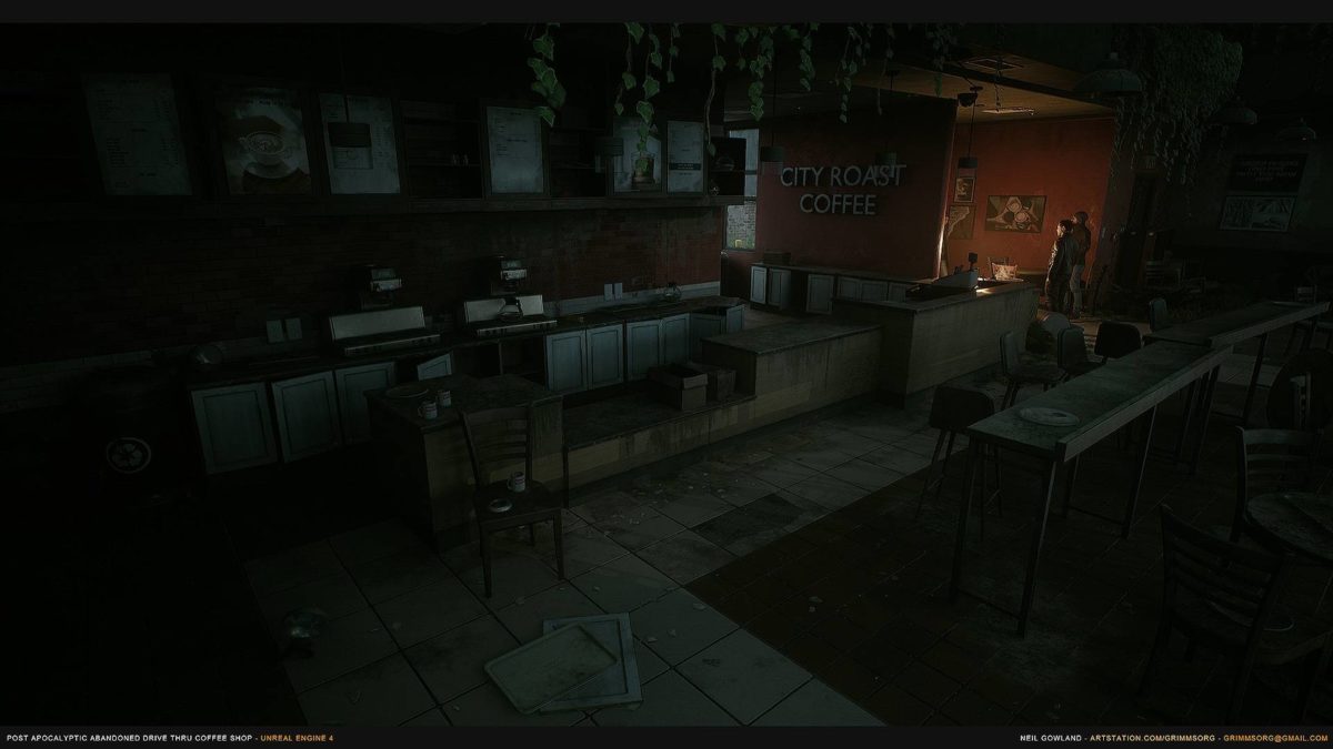 UE模型 后世界末日废弃城市街道咖啡店3D模型设计素材包 Post Apocalyptic Abandoned Coffee Shop Drive Thru_img_1
