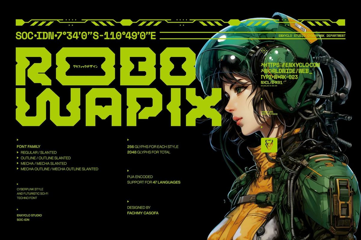 未来赛博朋克机能机甲科技科幻标题LOGO设计PSAI英文字体安装包 NCL ROBOWAPIX - Cyberpunk Futuristic_img_1