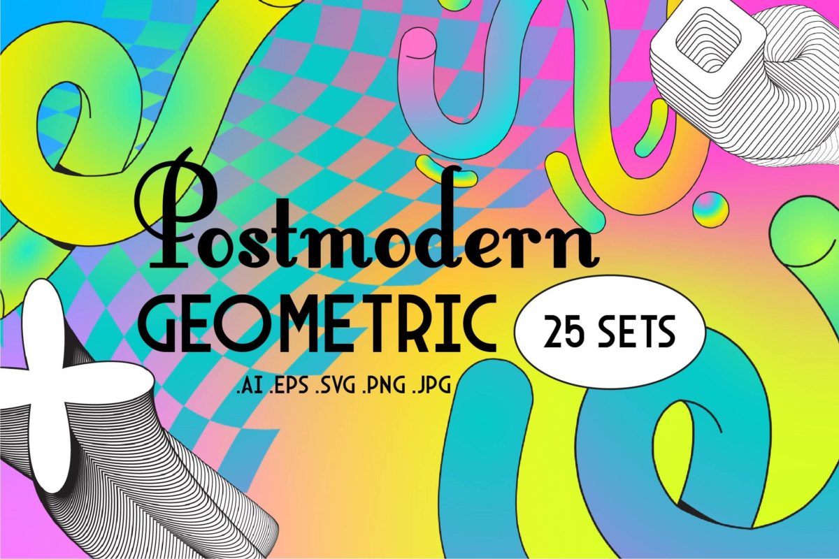 80年代复古潮流后现代主义缤纷抽象艺术涂鸦几何图形AI设计素材 Post Modern Geometric Shape Elements_img_1