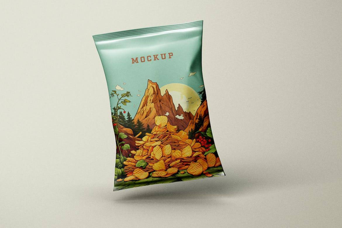 8款时尚食品小零食薯片包装塑料袋设计PS展示贴图样机模板 Chips Package Mockup_img_1