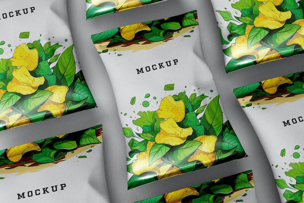 8款时尚食品小零食薯片包装塑料袋设计PS展示贴图样机模板 Chips Package Mockup_img_1