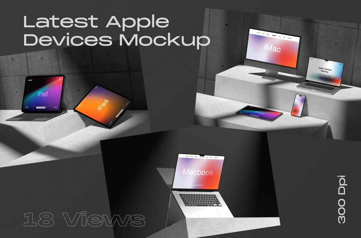 18款时尚混凝土场景苹果iPhone手机Macbook笔记本电脑数码产品PSD样机 Apple Devices Mockup Collection_img_1