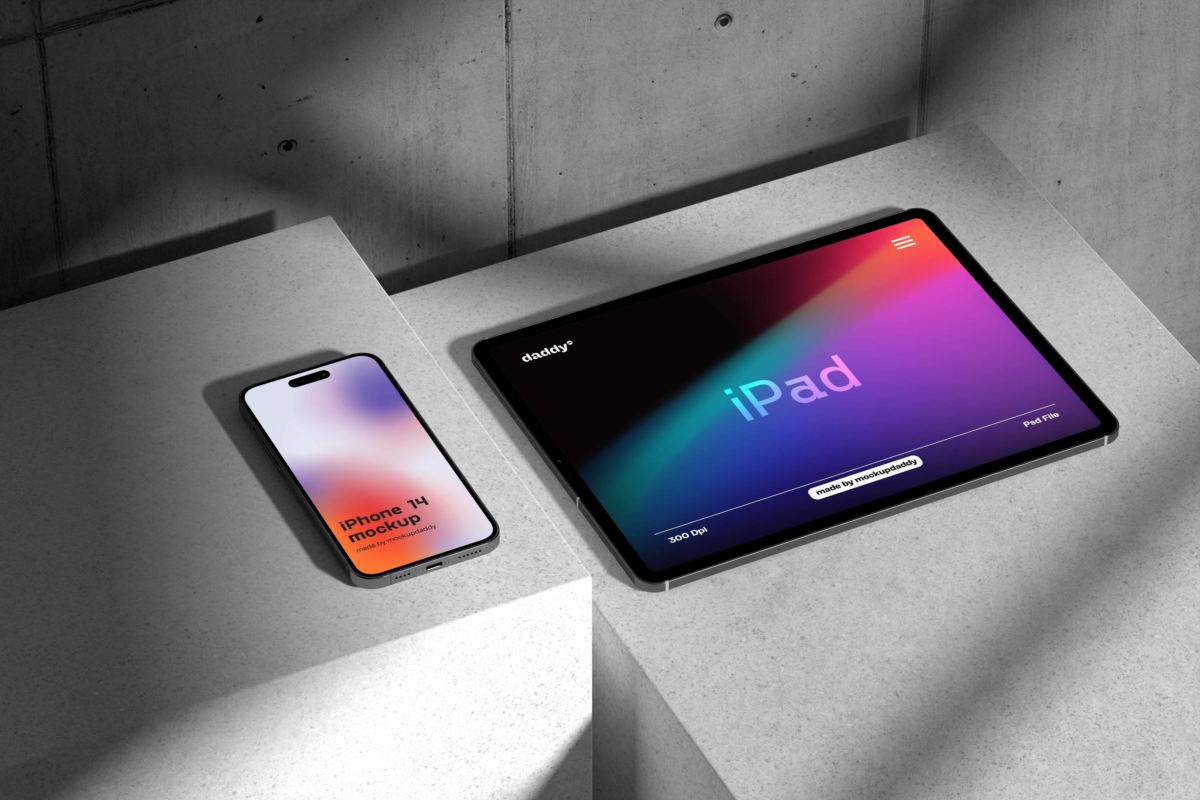 18款时尚混凝土场景苹果iPhone手机Macbook笔记本电脑数码产品PSD样机 Apple Devices Mockup Collection_img_1