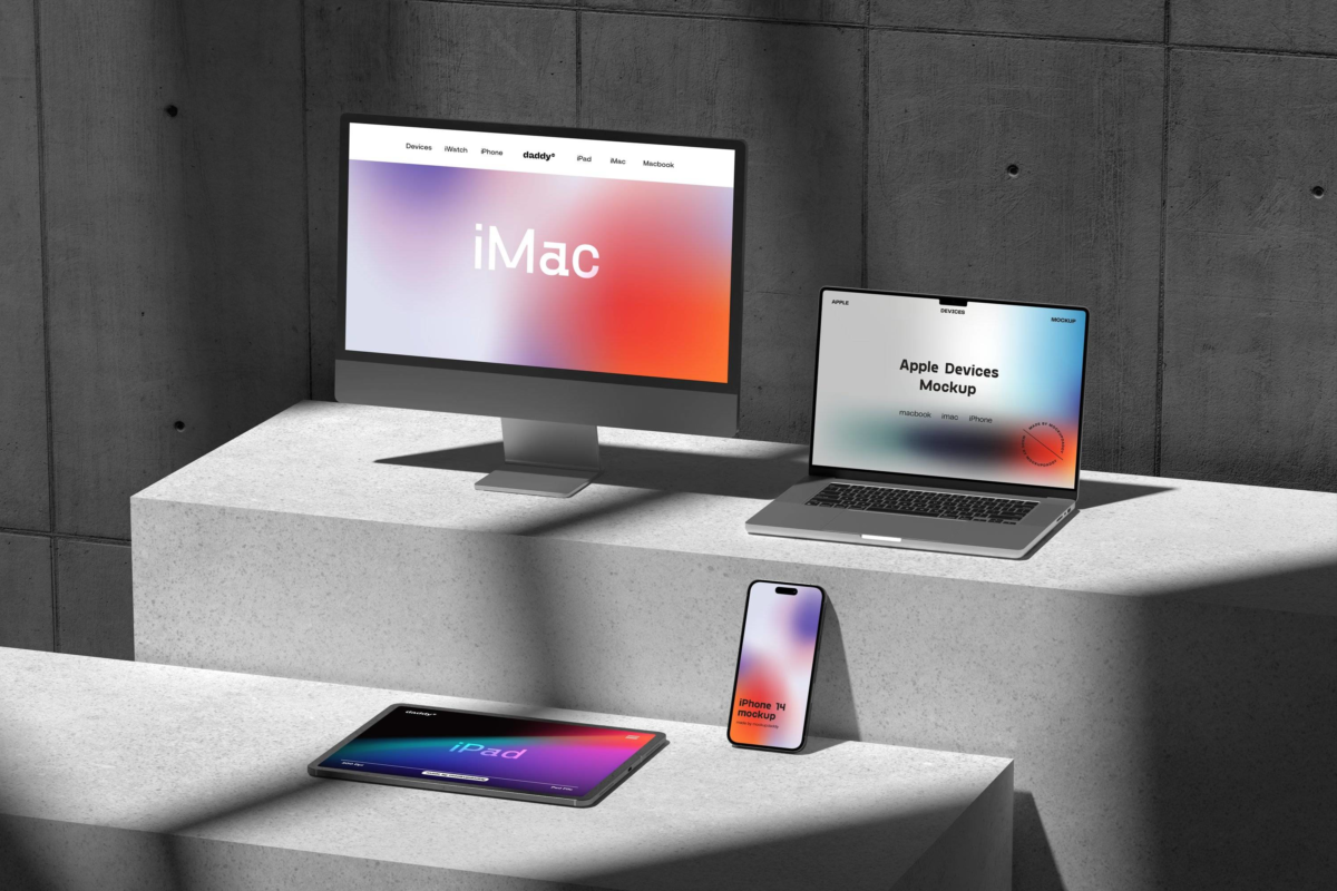 18款时尚混凝土场景苹果iPhone手机Macbook笔记本电脑数码产品PSD样机 Apple Devices Mockup Collection_img_1