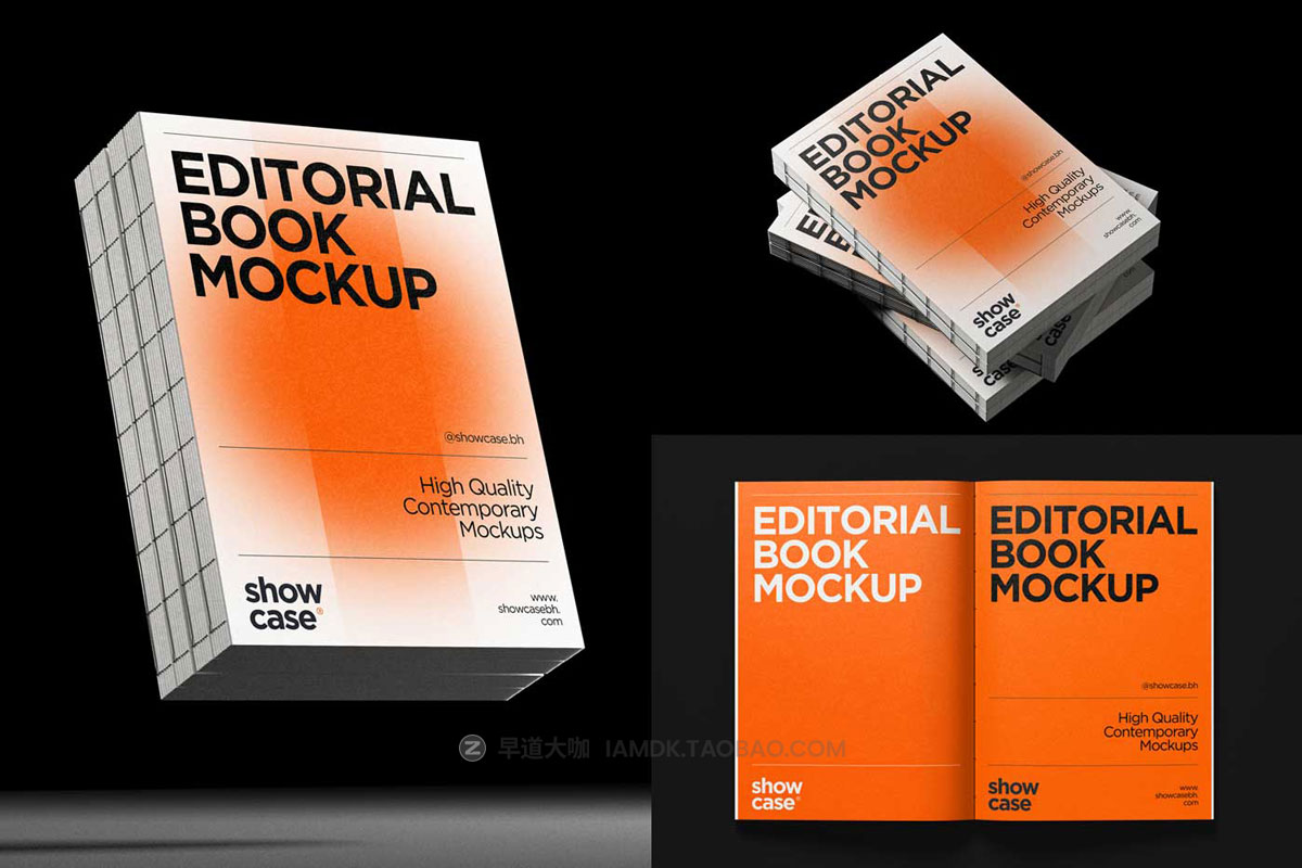 3款时尚线装书籍画册封面内页设计展示效果图PSD样机模板 G_Book Editorial Mockup Bundle_img_1