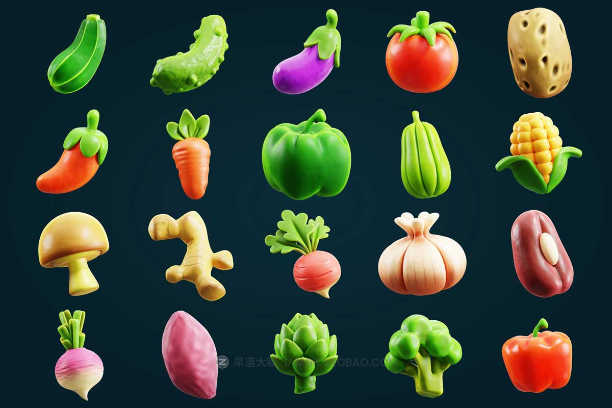 20款独特卡通蔬菜植物元素3D图标Icons设计素材包 3D Vegetable Element Icon Vol 3_img_1