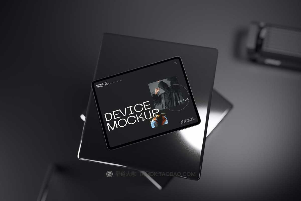 5款黑化风苹果iPad平板电脑屏幕演示贴图PSD样机模板素材 Ipad Mockup Device_img_1