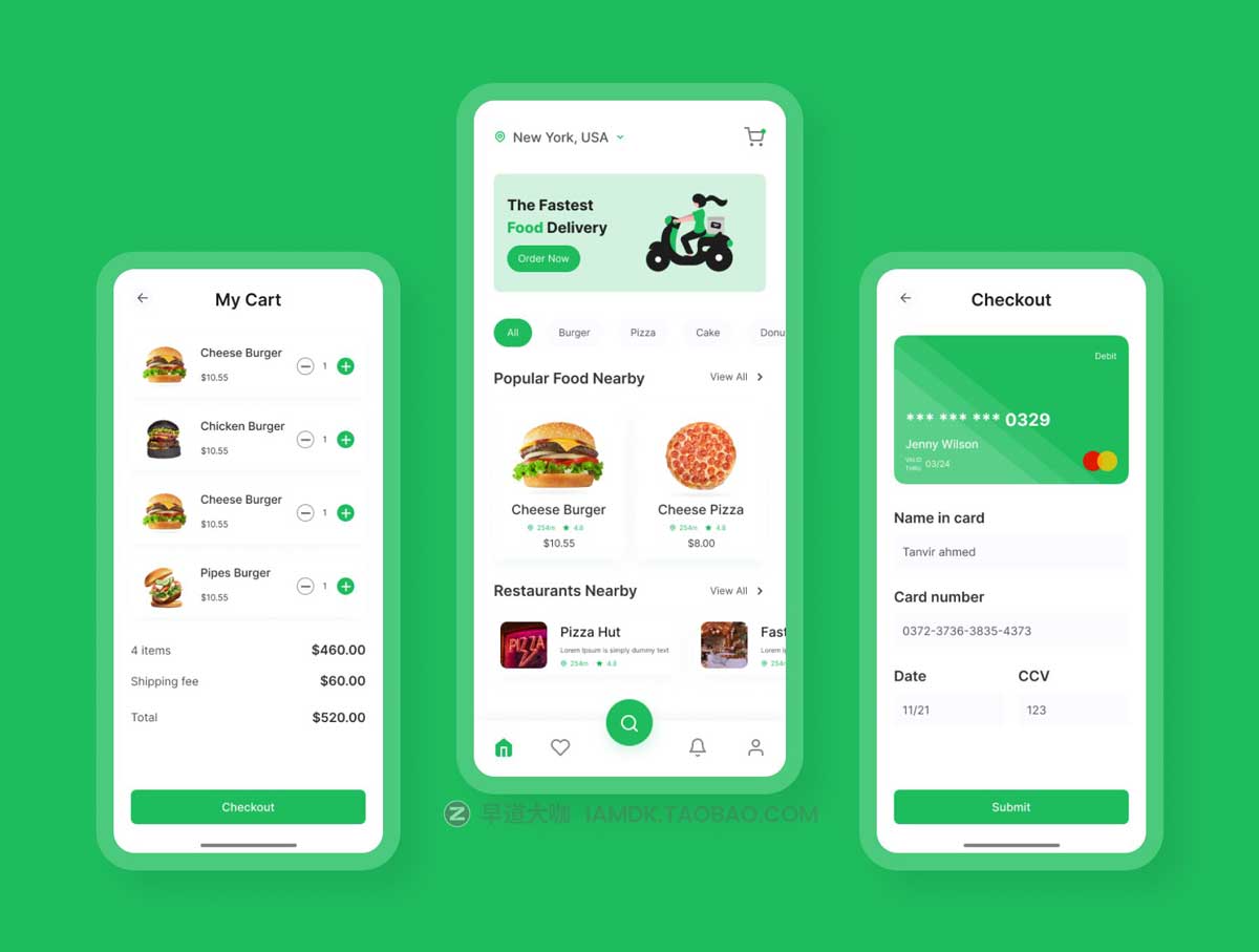 37屏高级食品美食外卖配送订餐软件APP界面设计Figma模板素材 Food delivery app_img_1