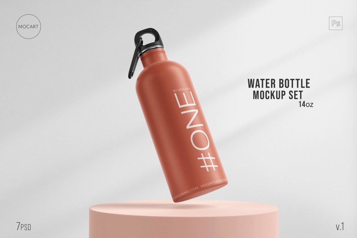 7款时尚不锈钢保温水杯外观设计PS智能贴图样机模板合集 Stainless Steel Water Bottle Mockup Set 1_img_1